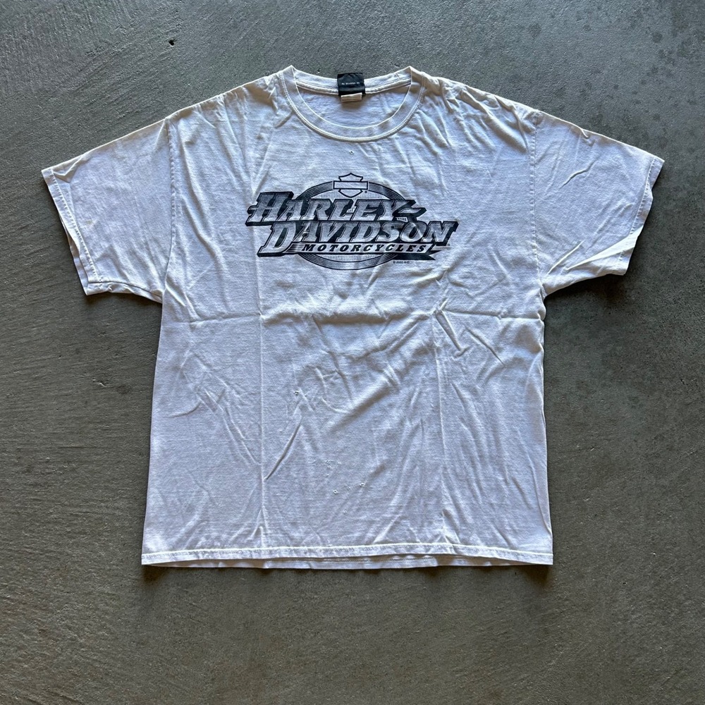 Vintage Harley Davidson Shirt Size XL White Collier Roanoke Rapids NC Biker